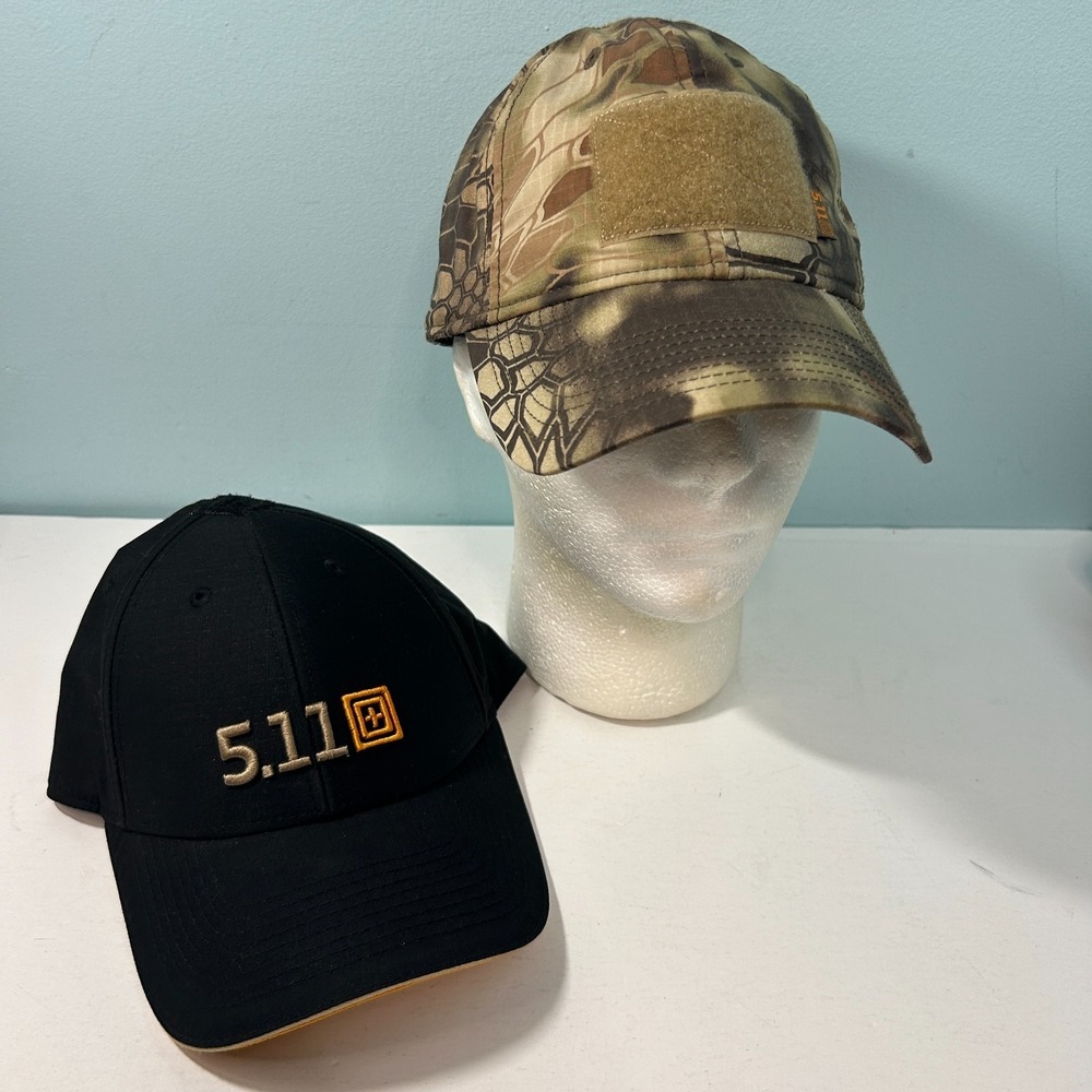 5.11 Tactical Lot of 2 Hats Adjustable Hook Loop Baseball Cap Kryptek + Recruit